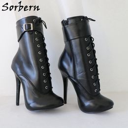 Sorbern Vintage Round Toe Boots Burlesque Heel Women Ankle High Cosplay Show Fetish Unisex Booties Stilettos Custom Size 33-48