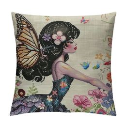 Butterfly Girl Decorative Throw Pillow Cover Fairy Rose Flowers Butterflies Woman Couch Pillow Case Cushion Covers for Home Sofa Bedroom Car Office