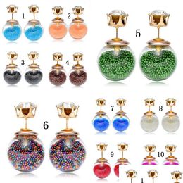 Stud Double Sided Pearl Women Earings Transparent Glass Cubic Zirconia Cz For Candy Colour Quicksand Fashion Jewellery Drop Delivery Ear Dhgtq