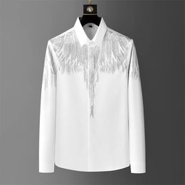 Luxury Wing Rhinestone Mens Shirt Spring Long Sleeve Casual Shirts Banquet Party Stage Shirt Vintage Streetwear Blouse 5XL 240516