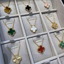 Colar de trevo de ouro de 18k para mulheres colar de grife 4/quatro colar de trevo folhas brancas fritillaria vermelha ágata pingente de malaquita pendente de ouro Corrente clavicular de ouro