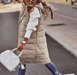 Women039s Vests Long Winter Coat Vest With Hood Sleeveless Warm Down Pockets Quilted Jacket Outdoor6012878
