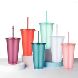Water Bottles 1 PCS Reusable Straw Drinking Cup Personalised Flash Powder Bottle Durable Plastic Tumblers With Straws Lid