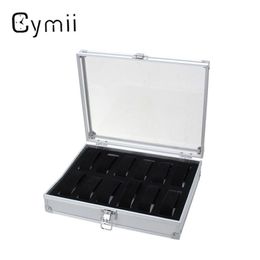 Wholesale-12 Grid Aluminium Watch Storage Case Bracelet Organiser Professional Wrist Watches Display Box Jewellery Storage Holder Cases N 234x