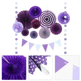 Decorative Flowers Paper Fan Flower Decoration Fans Party Prop Furnishings Decorations Purple Banner Kit