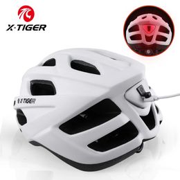XTIGER Cycling Helmet Man Women LED Light Road Mountain Bike Bicycle Rechargeable Brim Design 240528