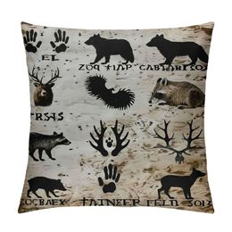Animal Tracks Field Guide Decorative Pillowcase Throw Pillow Cover, Animal Paw Camper Woodland Theme for Sofa Bed Nursery Room Home Decor Pillow Case