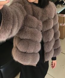 maomaokong 50CM Natural Real Fox Fur CoatWomen Winter natural fur Vest Jacket Fashion silm Outwear Real Fox Fur Vest Coat Fox T2001643303