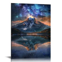 Starry Sky and Mountain Wall Art Decor Painting Pictures Print On Canvas, Landscape Framed Canvas Wall Art for Home Decoration Living Room Bedroom Artwork