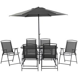 8 Piece Patio Dining Set with Table Umbrella, 6 Folding Chairs and Rectangle Dining Table, Outdoor Patio Furniture Set