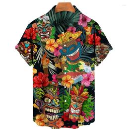 Men's Casual Shirts Fashion Funny Hawaiian Shirt Tiki Mask 3D Printed Men Women Short Sleeves Streetwear Oversized Blouse Male Tops Clothing