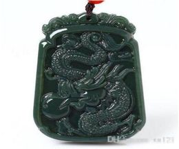 Fine Jewelry Hetian Jade Handmake Carved Chinese Dragon Necklace Pendant Lucky Necklace Women men Jewelry4434358