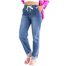 Women's Jeans Ladies Pull-On Drawstring Joggers Casual For Women Straight Pants Elegant Woman Youthful Clothes