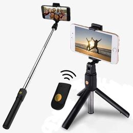Selfie Monopods 2024 New foldable wireless Bluetooth selfie stick tripod with Bluetooth shutter stainless steel monopod suitable for all iPhone phones S2452901