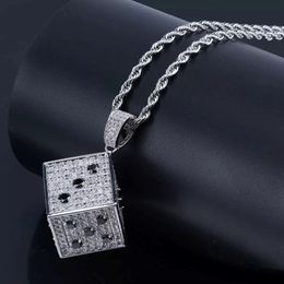 Hip Hop Brass Gold Silver Color Iced Out Micro Pave CZ Square Dice Pendant Necklace Charms For Men 323I