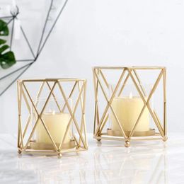 Candle Holders Candlestick Geometric Iron Holder With Windproof Glass Cup Desktop Ornament Decoration For Home Party Festival