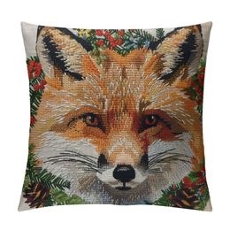 Adorable Fox Decor Throw Pillow Covers Cute Animal with Flower Wreath Art Square Home Decorative Pillow Case Cushion Covers for Home Sofa