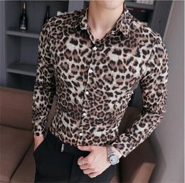 Leopard Shirt 2021 Fashion Designer Men039s Casual Social Dress High Quality Men Slim Long Sleeve Club Size M5XL Shirts3820463