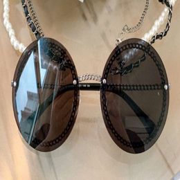 Round Sunglasses Black Champagne Gold Chain Rimless Shades Women Fashion Sun glasses with box 2772