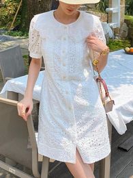 Party Dresses GypsyLady Elegant French Chic Mini Dresse Cotton Button Front Summer Women Dress Hollow Out Office Casual Ladies Vestido