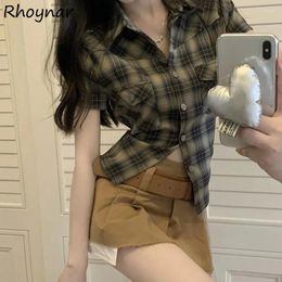 Women's Blouses Plaid Shirts Women Summer Korean Style Skinny Fashion Leisure All-match Simple Spicy Girls Streetwear Personality Daily