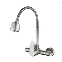 Kitchen Faucets 360 Degree Rotation Wall-Mounted Laundry 304 Stainless Steel Faucet Sink Mixer Tap 2 Modes Cold Water