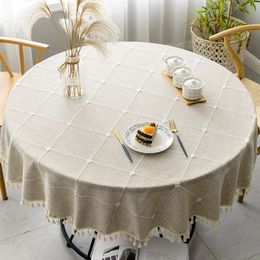 Plaid Cotton Linen Round Tablecloth Wedding el Banquet Cloth Table Cover Indoor Dining Room Kitchen Outdoor Decor Manteles 240529