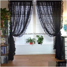 Curtain Black Floral Tle Ruffle Lace Vintage Voile Sheer Forroom Romantic Flower Light Filtering Window Drapes Custom Drop Delivery Dh4Uz