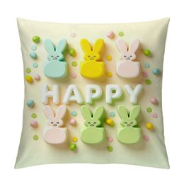 Easter Pillow Cover Polka Dots Colorful Bunnies Chick Decorations Holiday Farmhouse Decorative Spring Pillow Case for Home Sofa Couch