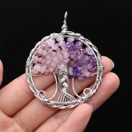 Natural Stone Pendants Reiki Heal Tree of Life Amethyst Citrines Onyx for Jewelry Making Diy Women Necklace Earring