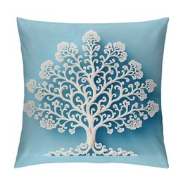 White Coral Tree Throw Pillow Cover Plant Ocean Marine Sea Botanical Tree Foliage Branch Pillow Case Decorative Men Women Room Cushion Cover for Home Couch Bed