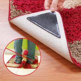 4pc New Triangle Reusable Anti-skid Rubber Pad Non-Slip Washable Rug Gripper Stopper double sided Tape Sticker Black Corners Pad