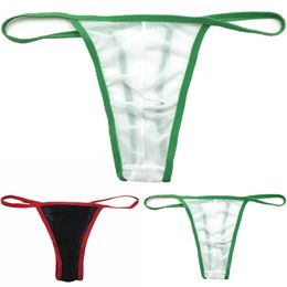 Sexy Mens Transparent Briefs T-back Low Rise G-Strings Ultra-thin Mesh Underwear Transparent Soft Thongs Jockstraps Swimwear