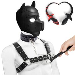 Sexy accessory with dog tail plug Bdsm pet role-playing set puppy game dog mask party mask male chest safety belt puppy neck 240516