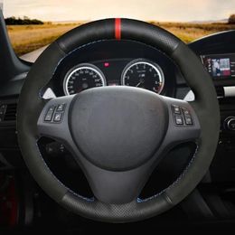 Steering Wheel Covers For M Sport M3 E90 E91 E92 E93 E87 E81 E82 E88 Hand-stitched Black Genuine Leather Suede Car Cover