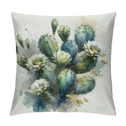Succulent Cactus Floral Pillow Covers Tropical Green Plants Flower Summer Decorative Throw Pillow Case Square Outdoor Cushion Cover for Sofa