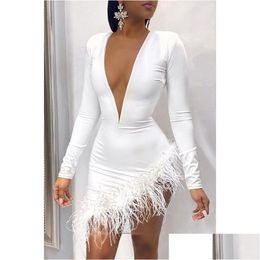 Basic & Casual Dresses Women Solid Plunge Fluffy Irregar Party Dress Bodycon Mini Drop Delivery Apparel Women'S Clothing Dhyuk