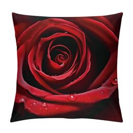 Throw Pillow Cover Red Rose Floral Blossom Aroma Romantic Beautiful Elegant Natural Pattern Decor Lumbar Pillow Case Cushion for Sofa Couch Bed Standard Queen