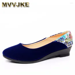 Casual Shoes MVVJKE Elegant Chinese Cloth Printed Wedges Flowers Women Ballet For Large Size Boat ShoesE076