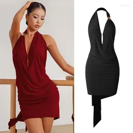 Stage Wear ZYM Latin Dance Dress Women Sexy Backless Halter Black Burgundy Practice Clothes Rumba Prom Party NV20304