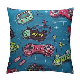 Gamer Devices Throw Pillow Cover Video Game Backdrop Button Cartridge Remote Controller Fabric for Couch Bed Sofa Car Waist Cushion Cover Pillow Case