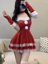 Casual Dresses Sexy Christmas Red Lace Dress Year's Robe Role Playing Uniform Charm Elegant Romantic Passion Slim Gentle Sweet Cute CKLQ