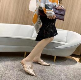 high quality2020040609y 40 4cm pointed toe genuine leathe gold silver black pink rose white mules shoes slides sexy kitten clear 8736461