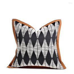 Pillow DUNXDECO Luxury PU Border Cover Decorative CaseModern Simple Geometric Art House Bedding Sofa Coussin Decor