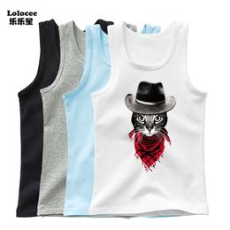 Funny Cat Print Kids Vest Summer Boys Casual Haruku Sleeveless T-shirt Fashion Cartoon Clothing Tank Tops