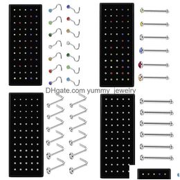 Nose Rings & Studs 60 Pcs Boxed L-Shape Stud Set With Crystal Body Piercing Gun Kit Fake Ring Stainless-Steel Needle Hoop Pack Jewelr Dhzyn