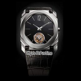 New 42mm Octo Finissimo Tourbillon 102560 Steel Case Black Dial Mechanical Hand Winding Mens Watch Black Leather Strap 6 Color Watches 297I