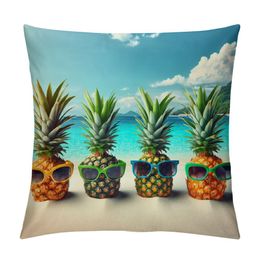 Pillow Covers, Summer Pineapple Family Decorative Throw Pillow Covers Pineapple Beach Pillowcase Farmhouse Cushion Cases for Sofa Couch Outdoor Home Decorations