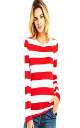 Women039s TShirt Red White Striped T Shirt For Women Round Neck Long Sleeve Tees Colourful Stripes Summer Casual Autumn5752535