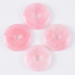Natural Rose Quartz Donut Pendant Round Large Hole Crystal Pendant Small Jewellery For Jewellery Earring Making Lucky Necklace Choke
